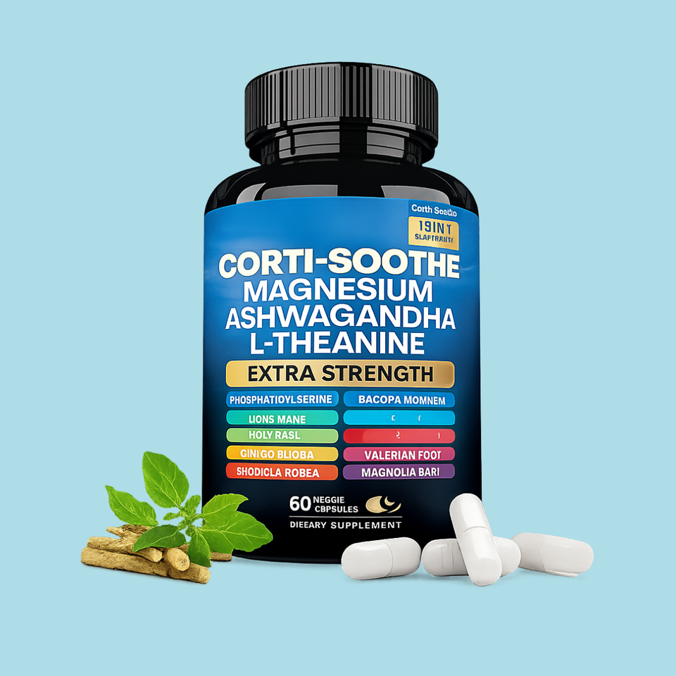 CORTI-SOOTHE 13 en 1 – Fórmula Avanzada para Estrés, Ansiedad, Enfoque Mental y Bienestar Emocional – Extra Strength 60 Cápsulas Veganas