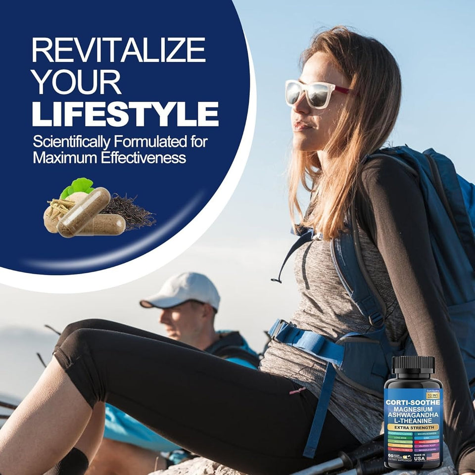 CORTI-SOOTHE 13 en 1 – Fórmula Avanzada para Estrés, Ansiedad, Enfoque Mental y Bienestar Emocional – Extra Strength 60 Cápsulas Veganas