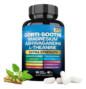 CORTI-SOOTHE 13 en 1 – Fórmula Avanzada para Estrés, Ansiedad, Enfoque Mental y Bienestar Emocional – Extra Strength 60 Cápsulas Veganas