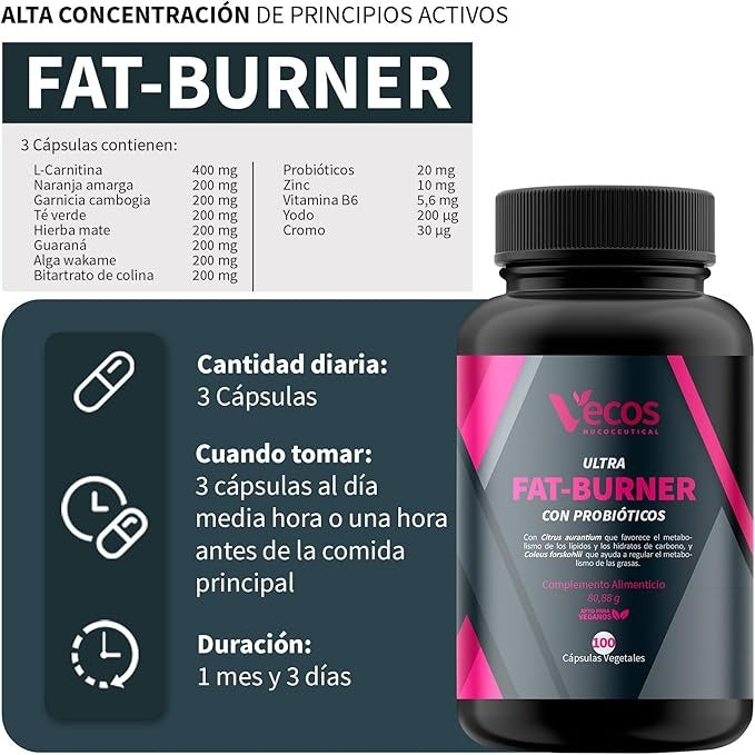 FAT BURNER Extra Strength – Fórmula Termogénica Avanzada para Quema de Grasa, Energía y Control del Apetito – 100 Cápsulas