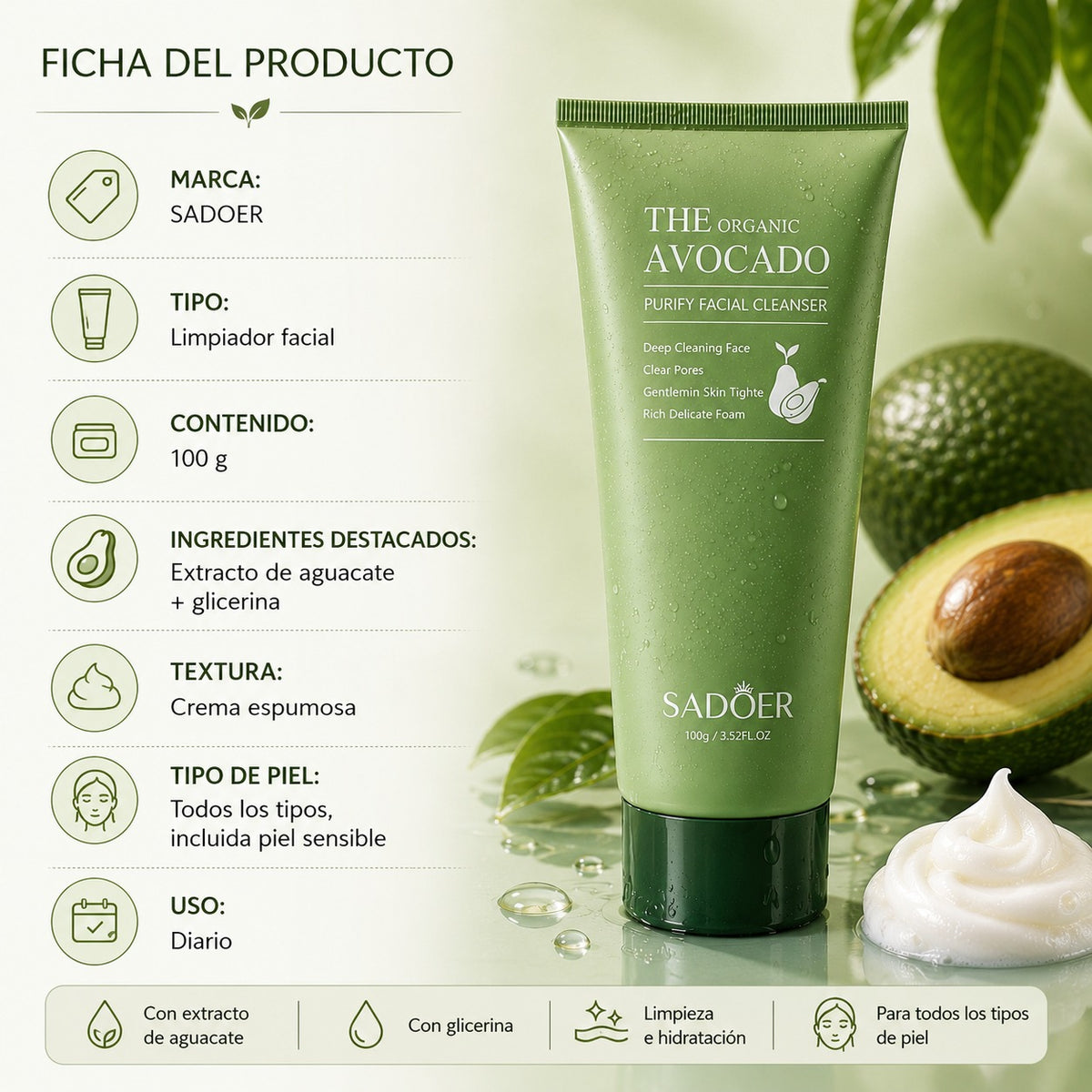 Limpiador Facial SADOER Aguacate 100 g
