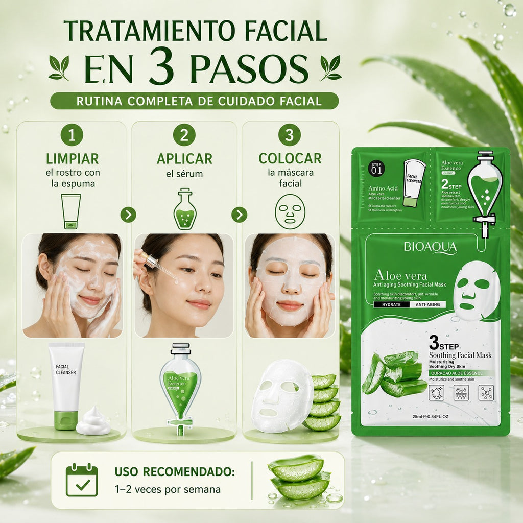 Máscara Facial de Aloe Vera y Colágeno en 3 Pasos