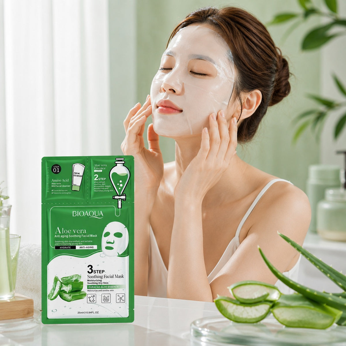 Máscara Facial de Aloe Vera y Colágeno en 3 Pasos
