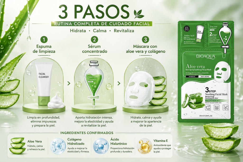 Máscara Facial de Aloe Vera y Colágeno en 3 Pasos
