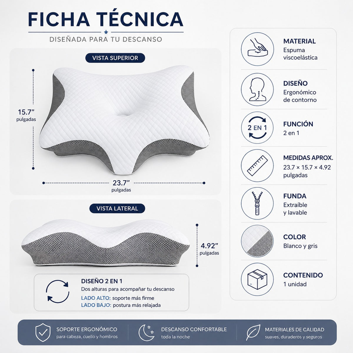 Almohada Cervical Ortopédica 2 en 1