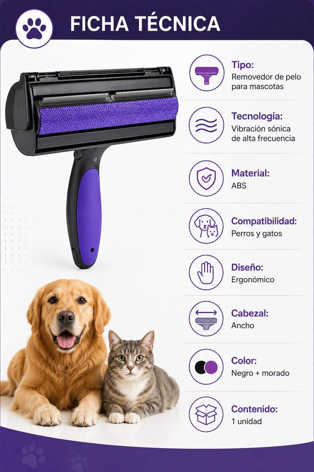 Removedor Sónico de Pelos de Mascotas