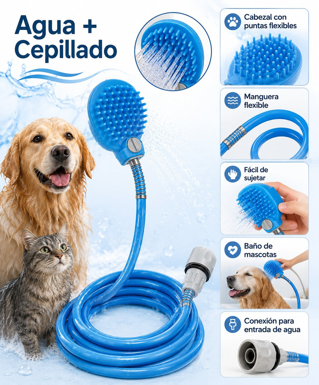 Manguera para Mascotas con Cepillo de Baño