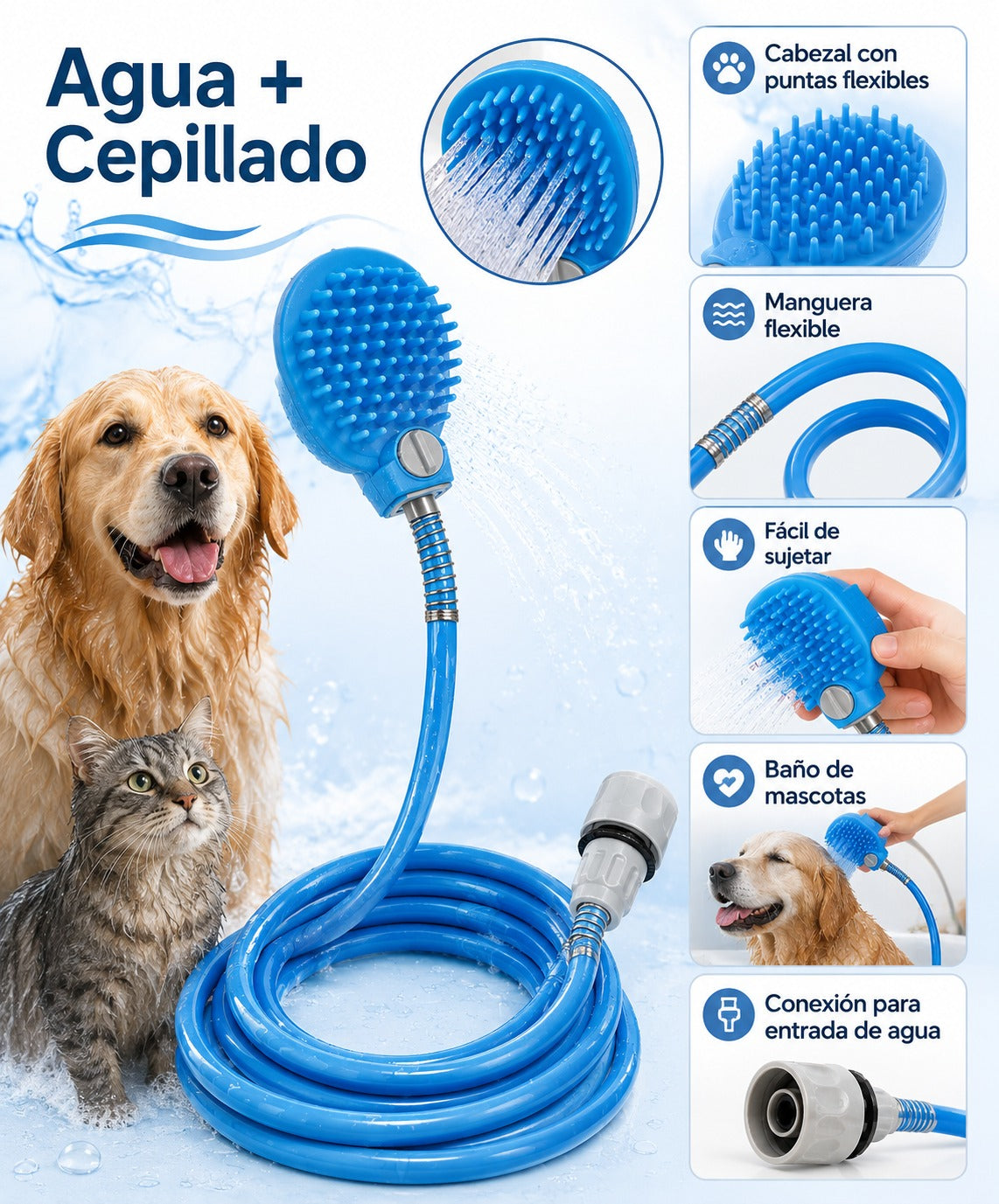 Manguera para Mascotas con Cepillo de Baño