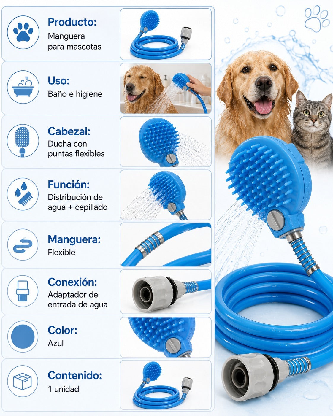 Manguera para Mascotas con Cepillo de Baño