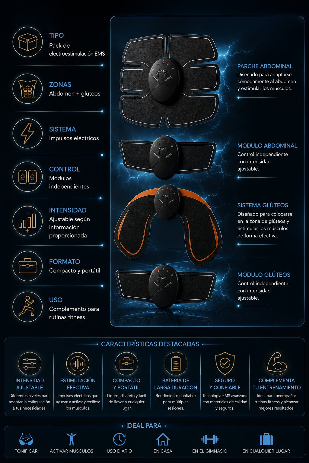 Pack EMS Fitness para Abdomen y Glúteos